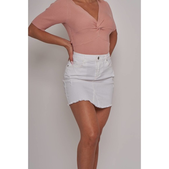 NWT - White Distressed Frayed Denim Mini Skirt - Picture 2 of 6